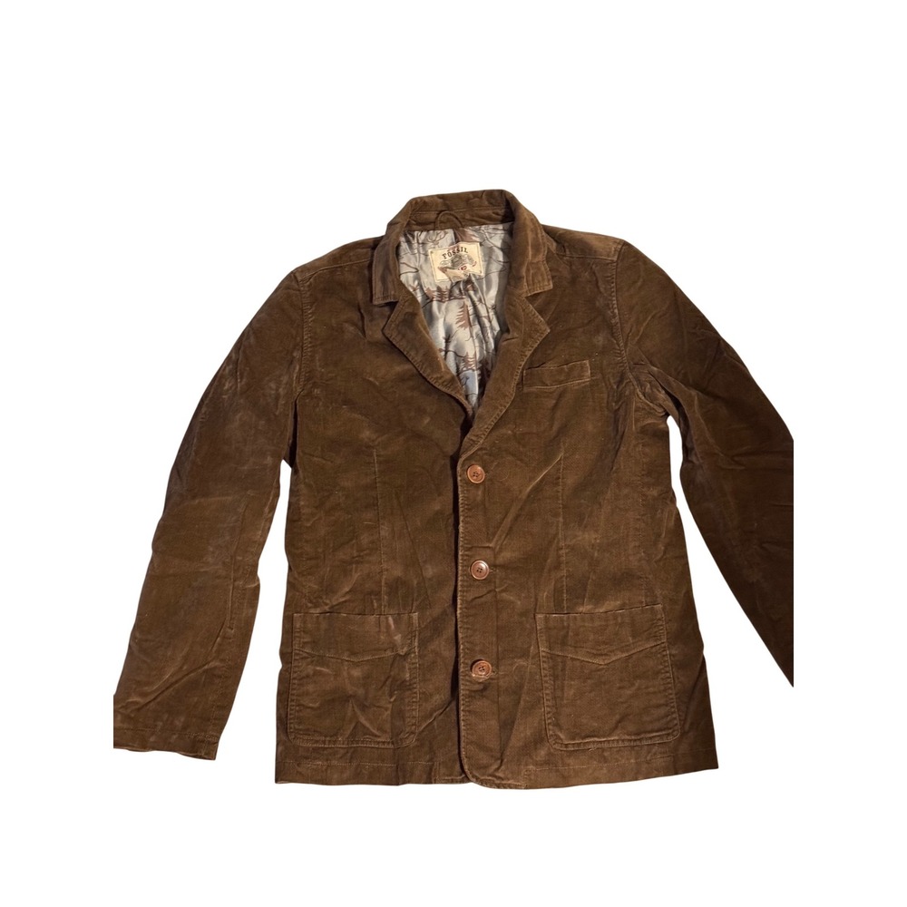 Fossil Brand Mens Brown  Blazer Jacket Large Wildlife Print Lining L